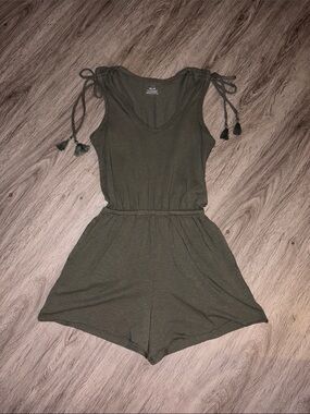 aerie Olive Green Sleeveless Tie-Shoulder One-Piece Romper